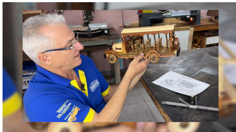 Aposentado ferroviário revela talento na arte de transformar madeira descartada em miniaturas detalhadas