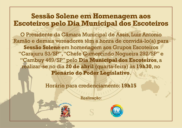 Dia Municipal do Escoteiro será Homenageado com Sessão Solene na Câmara Dia Municipal do Escoteiro será Homenageado com Sessão Solene na Câmara
