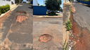 Trecho da Rua dos Ipês, próximo à Escola Municipal Guiomar Namo de Melo, apresenta buracos que dificultam o tráfego de veículos