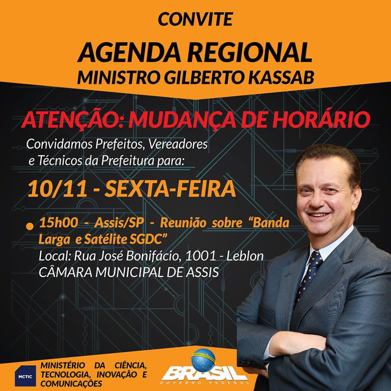 Ministro das Comunicações fará palestra hoje na Câmara Municipal Ministro das Comunicações fará palestra hoje na Câmara Municipal