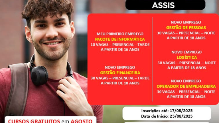 SEST SENAT oferece 2ª etapa de cursos gratuitos em Assis; prazo para inscrições até 17 de agosto